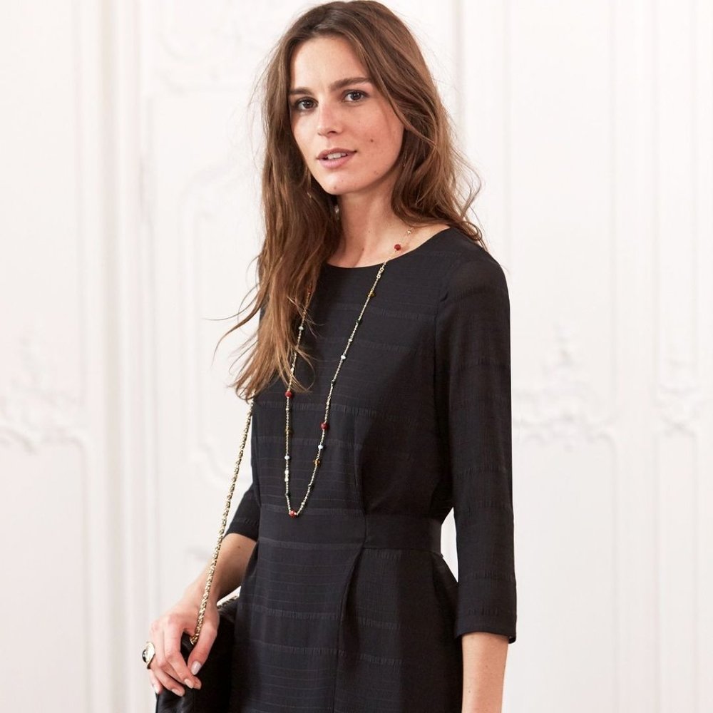 NWT Sezane Jenna Dress Black LBD 3/4 Sleeves